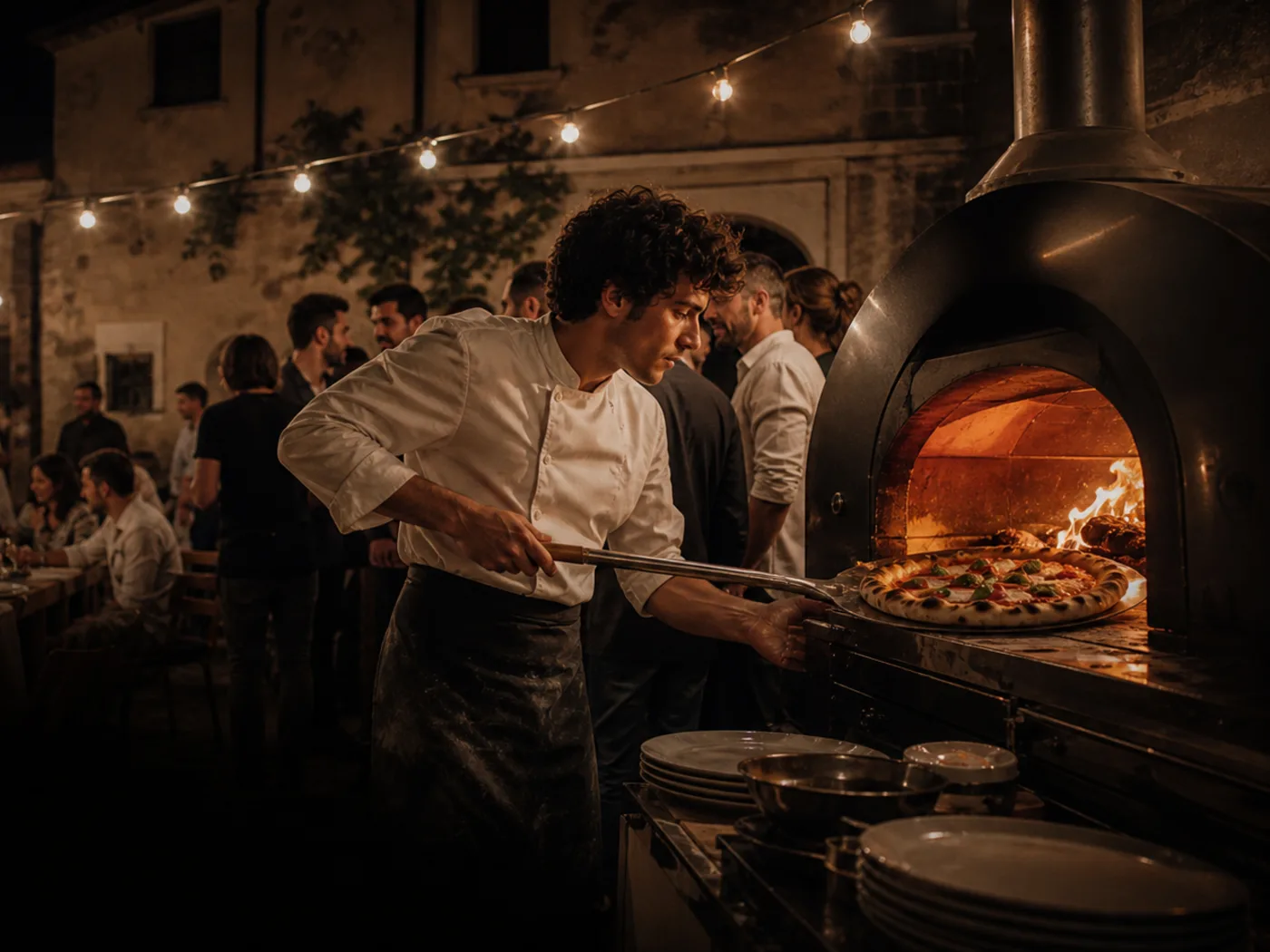 Forno mobile acceso durante un evento